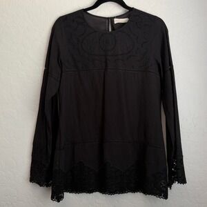 4 Love And Liberty Johnny Was Women's Lace Trim Long Sleeve Blouse Black Small